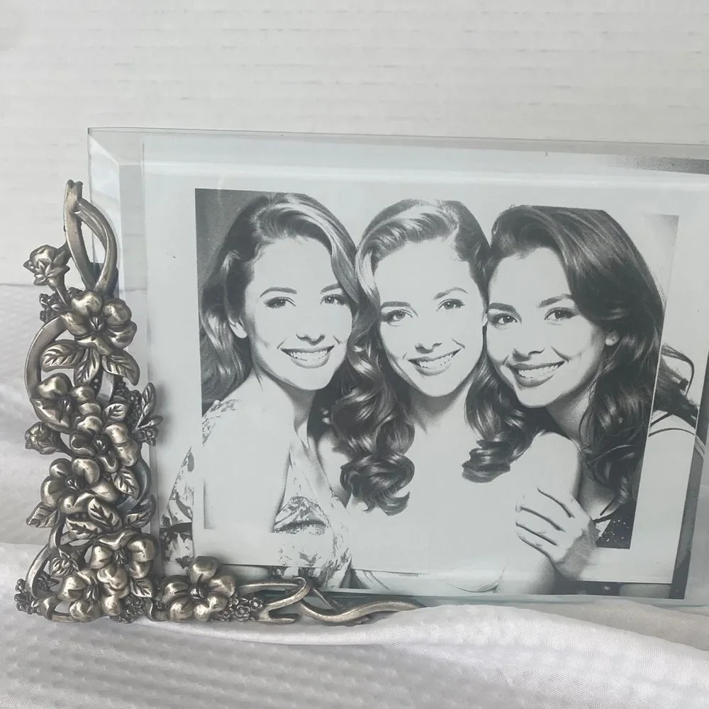 Silver Pewter Floral Double Glass Photo Frame